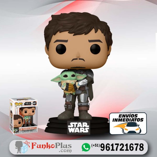 Funko Pop Star Wars Mandalorian sin Casco y Grogu Baby Yoda