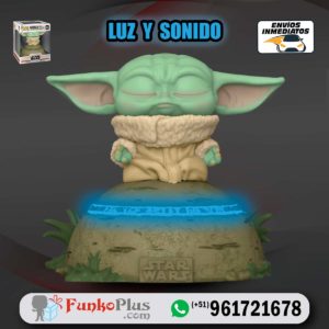 Funko Pop Star Wars Baby Yoda Grogu meditando Luz y sonido