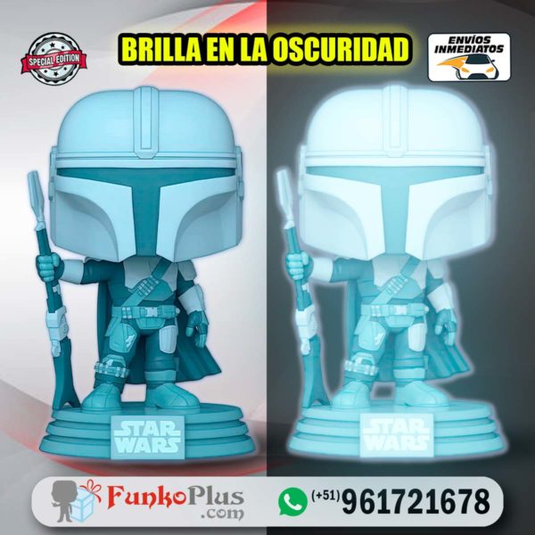 Funko Pop Star wars Mandalorian Holograma GLOW Brilla en la oscuridad